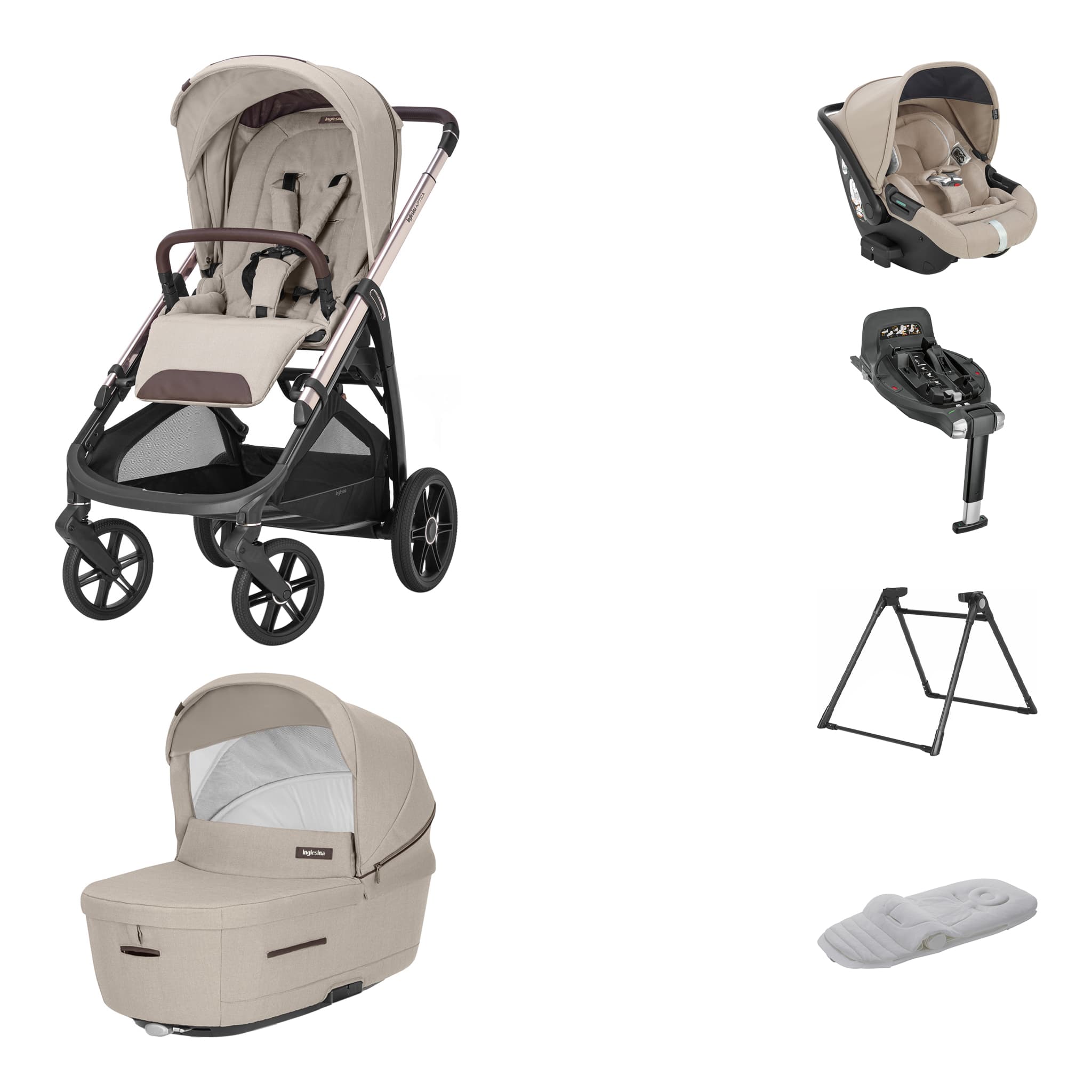 Inglesina Aptica 3 in 1 Travel System with ISOFIX Base & Carrycot Stand -  Pashmina Beige