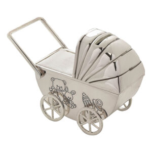 Bambino Silverplate Money Box Pram/Moving Wheels