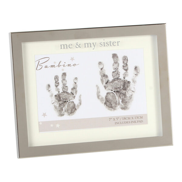 Bambino Silver Colour Hand Print Frame Me and My Sister 7" x 5"