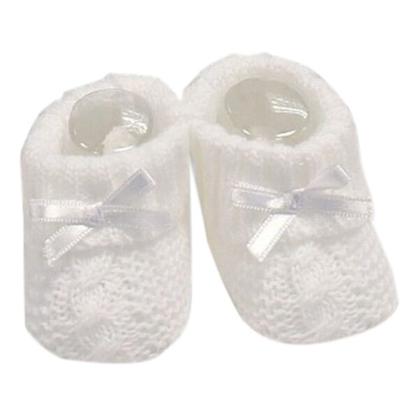 Nursery Time Knitted Baby Booties with Bow - White - 0-3 Months