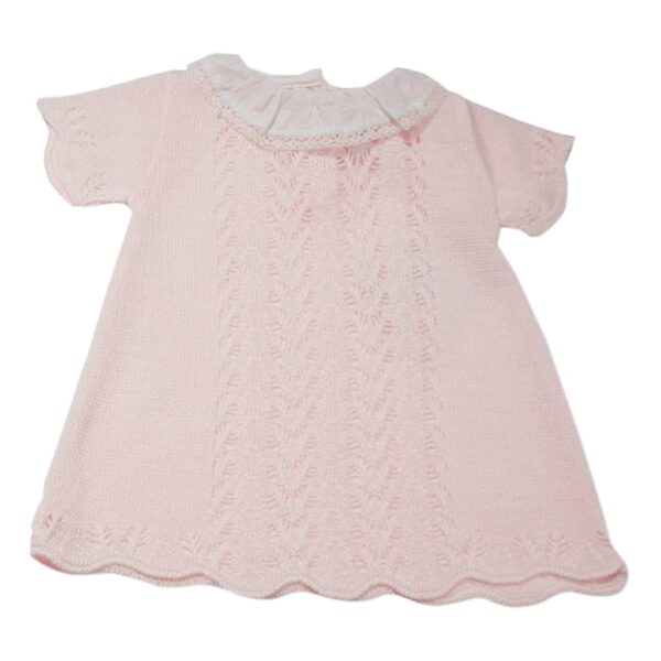 Nursery Time Baby Girls Knitted Dress with Lace Collar - Pink