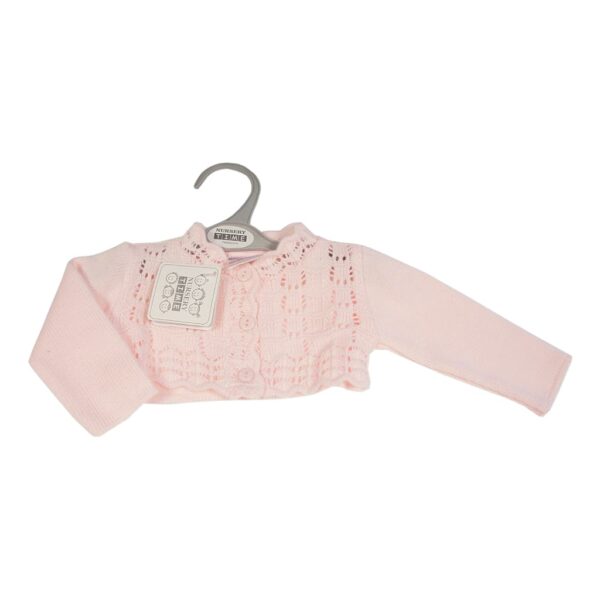 Nursery Time Knitted Baby Girls Bolero Cardigan with Pointelle Pattern - Pink