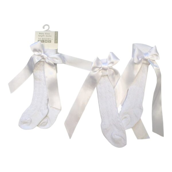 Nursery Time Baby Knee Length Socks with Bow - White