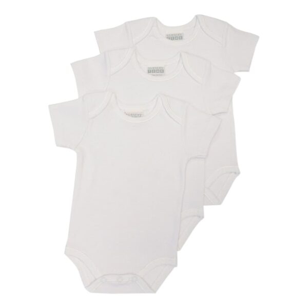 Nursery Time White Short Sleeved Cotton Bodysuits - 3 Pack