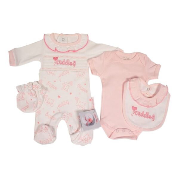 Tiny Chick Premature Baby Girls 4 Piece Set with Smocking and Bows - Cuddles